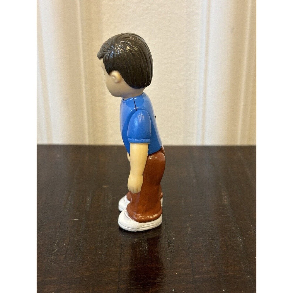 Vintage 3.25" PVC Man Dad Action Figure Dollhouse Blue Shirt Brown Pants - Picture 2 of 5